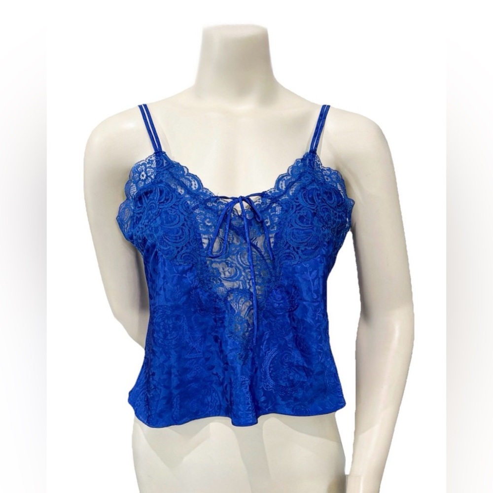 Victoria’s Secret Gold Label 1980’s Lace Camisole Top Women’s S Royal Blue VTG